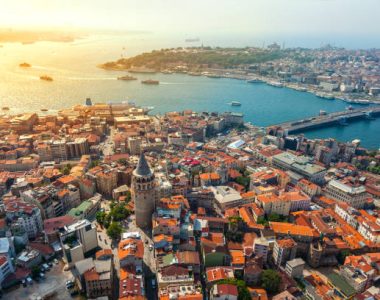 Istanbul views from Helicopter. Galata tower in İstanbul.